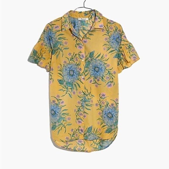 Madewell Tops - Madewell Ruffle-Sleeve Button-Down Shirt in Painted Blooms size XS Yellow​